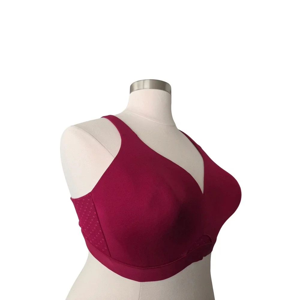 Cacique Lightly Lined No-Wire Bra Burgundy Wine Wireless Lace Wing 44C